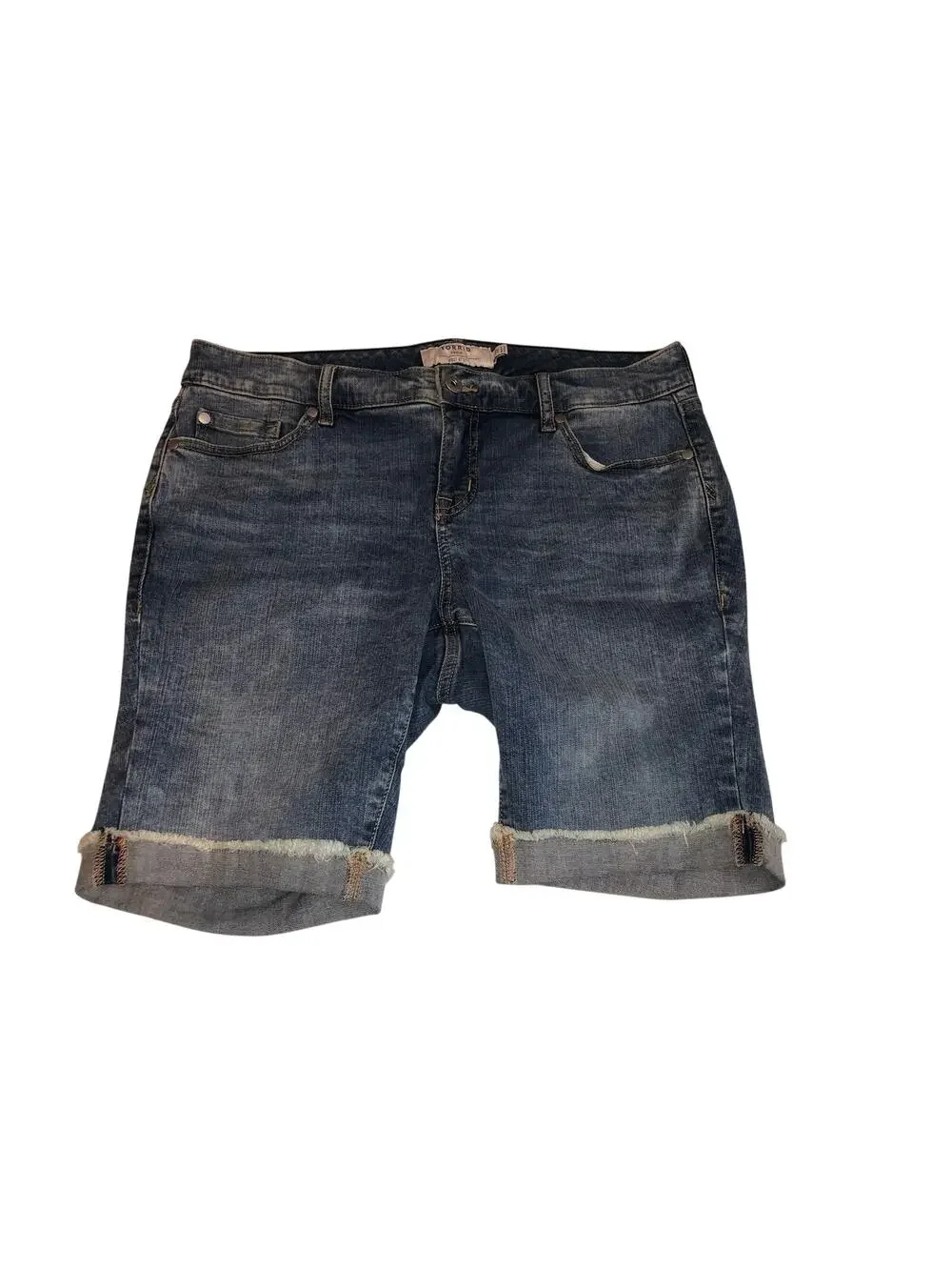 Jean Bermuda Shorts Jorts Size 12 Blue Stretch Denim Cuffed Torrid 9